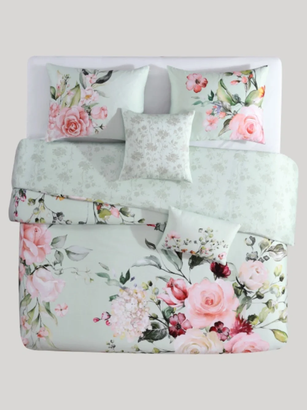 Bebejan Rose on Misty Green Reversible King Comforter Set - Picture 2 of 7